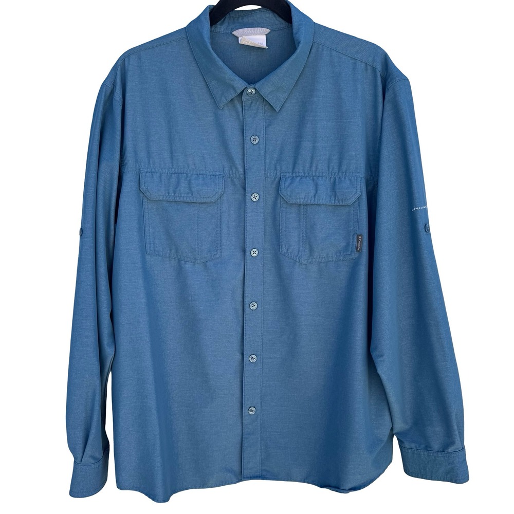 Columbia Mens L Omni-Wick Hiking Outdoor Shirt Blue Hiking Stretch Gorpcore